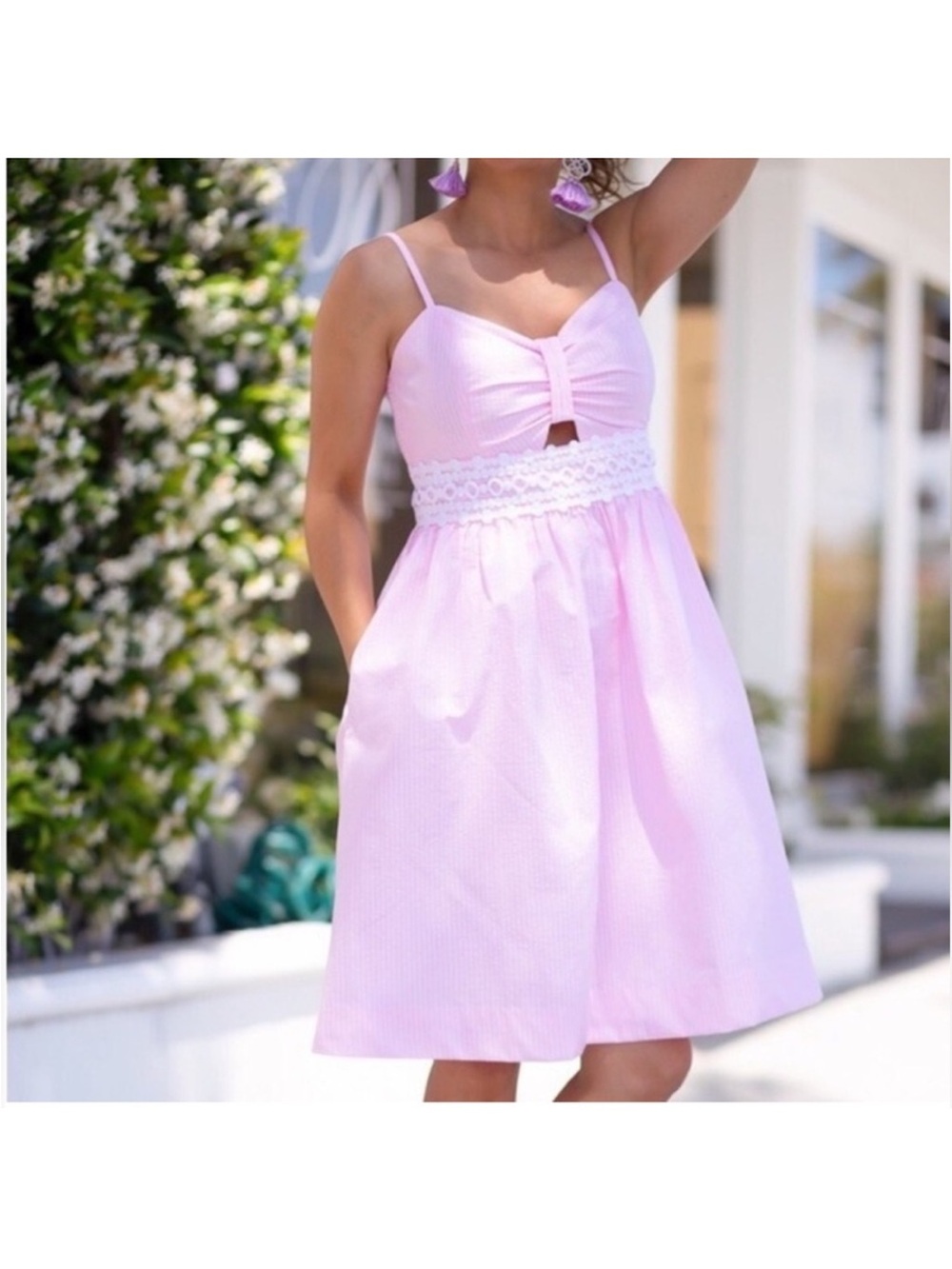 Lilly Pulitzer 💗WOMENS 💗Pink Spaghetti-Strap Sundress with Lace Waist